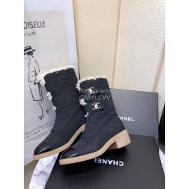 Chanel Winter Lamb Fur Cow Leather Thick High Heel Boots Black