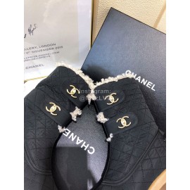 Chanel Winter Lamb Fur Cow Leather Thick High Heel Boots Black