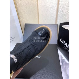 Chanel Winter Lamb Fur Cow Leather Thick High Heel Boots Black