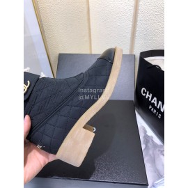 Chanel Winter Lamb Fur Cow Leather Thick High Heel Boots Black