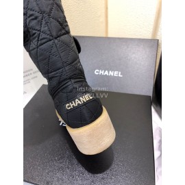 Chanel Winter Lamb Fur Cow Leather Thick High Heel Boots Black