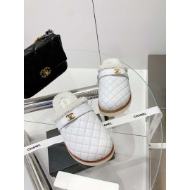 Chanel Winter Lamb Fur Slippers For Women White