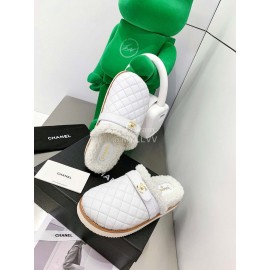 Chanel Winter Lamb Fur Slippers For Women White