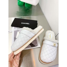 Chanel Winter Lamb Fur Slippers For Women White