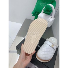 Chanel Winter Lamb Fur Slippers For Women White