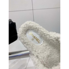 Chanel Winter Lamb Fur Slippers For Women White