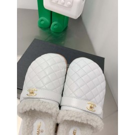 Chanel Winter Lamb Fur Slippers For Women White