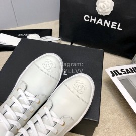 Chanel Winter Cowhide Lace Up Short Boots For Women White