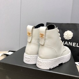 Chanel Winter Cowhide Lace Up Short Boots For Women White