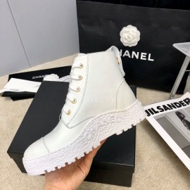 Chanel Winter Cowhide Lace Up Short Boots For Women White
