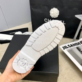 Chanel Winter Cowhide Lace Up Short Boots For Women White