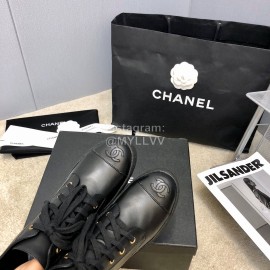 Chanel Winter Cowhide Lace Up Short Boots For Women Black