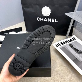 Chanel Winter Cowhide Lace Up Short Boots For Women Black