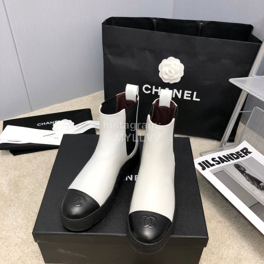 Chanel Winter Cowhide Chelsea Short Boots For Women White