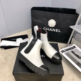 Chanel Winter Cowhide Chelsea Short Boots For Women White