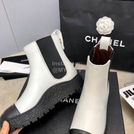 Chanel Winter Cowhide Chelsea Short Boots For Women White