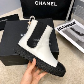 Chanel Winter Cowhide Chelsea Short Boots For Women White