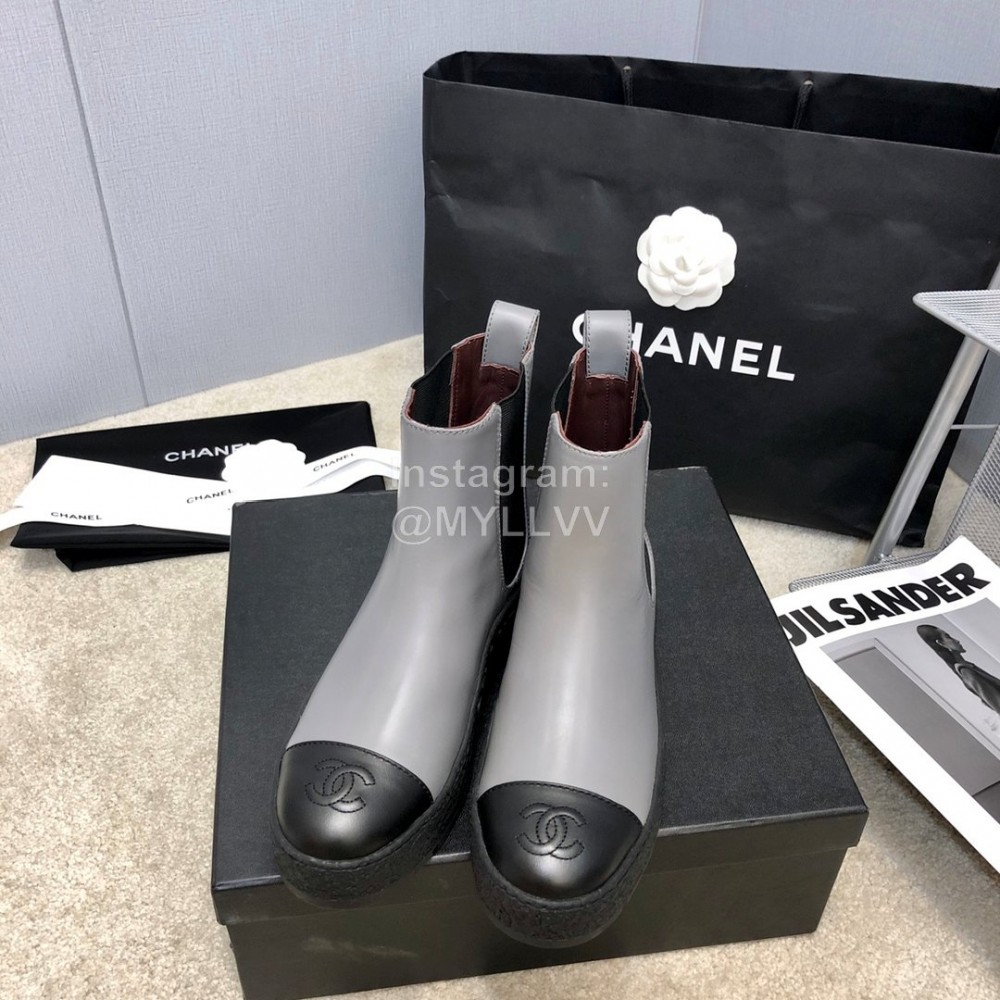 Chanel Winter Cowhide Chelsea Short Boots For Women Gray