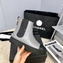 Chanel Winter Cowhide Chelsea Short Boots For Women Gray