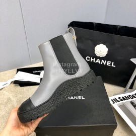 Chanel Winter Cowhide Chelsea Short Boots For Women Gray