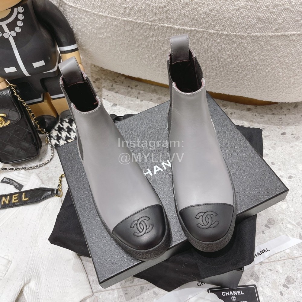 Chanel Winter Cowhide Short Boots For Women Gray
