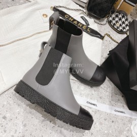 Chanel Winter Cowhide Short Boots For Women Gray