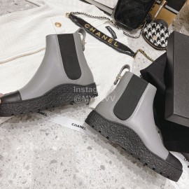 Chanel Winter Cowhide Short Boots For Women Gray