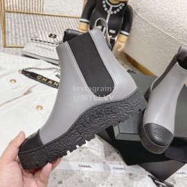 Chanel Winter Cowhide Short Boots For Women Gray