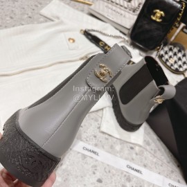 Chanel Winter Cowhide Short Boots For Women Gray