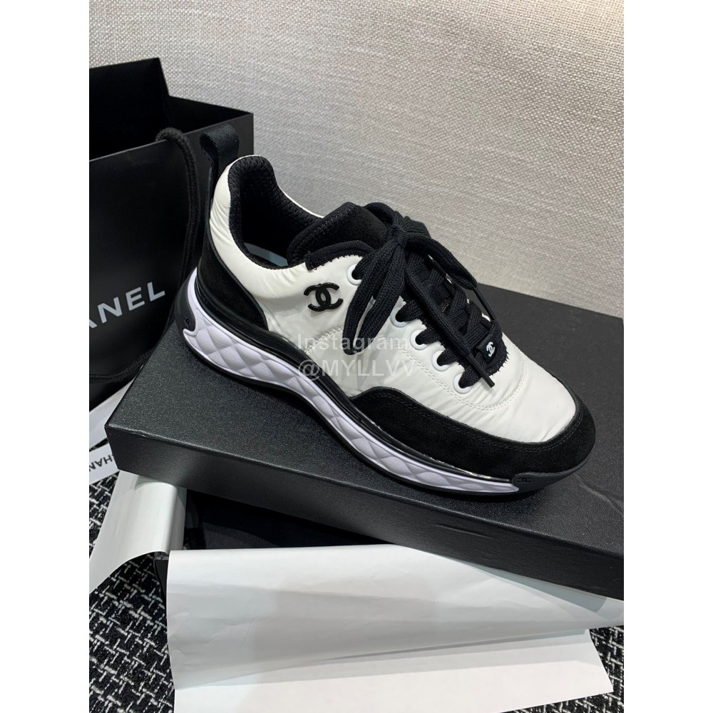 Chanel Down Cotton Lace Up Sneakers For Men And Women White