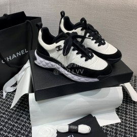 Chanel Down Cotton Lace Up Sneakers For Men And Women White