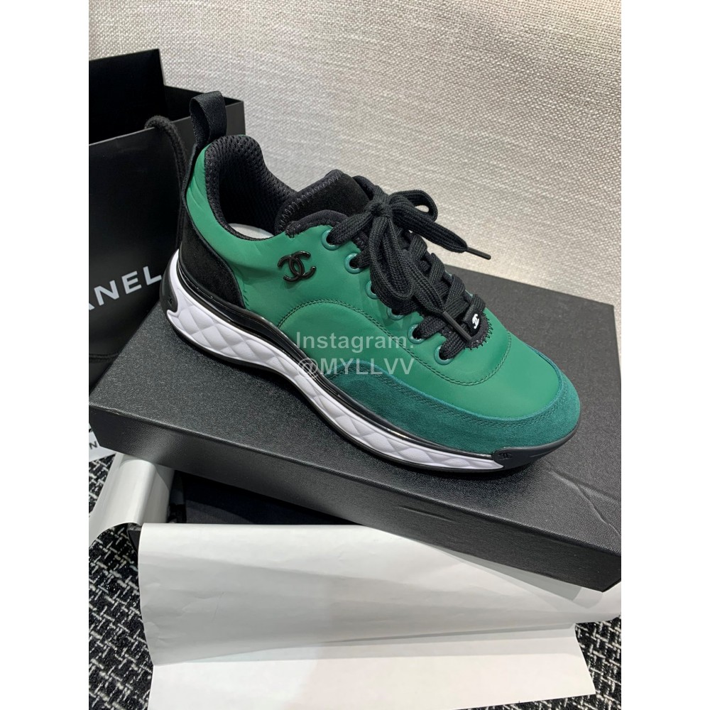 Chanel Down Cotton Lace Up Sneakers For Men And Women Green