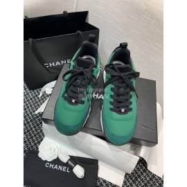 Chanel Down Cotton Lace Up Sneakers For Men And Women Green