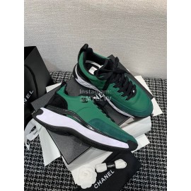 Chanel Down Cotton Lace Up Sneakers For Men And Women Green