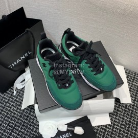 Chanel Down Cotton Lace Up Sneakers For Men And Women Green