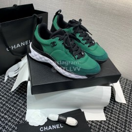 Chanel Down Cotton Lace Up Sneakers For Men And Women Green