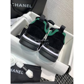 Chanel Down Cotton Lace Up Sneakers For Men And Women Green