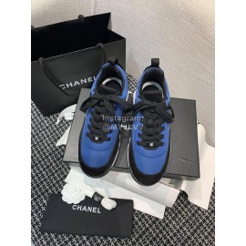 Chanel Down Cotton Lace Up Sneakers For Men And Women Blue