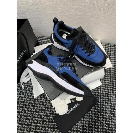 Chanel Down Cotton Lace Up Sneakers For Men And Women Blue