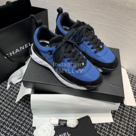 Chanel Down Cotton Lace Up Sneakers For Men And Women Blue