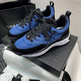 Chanel Down Cotton Lace Up Sneakers For Men And Women Blue