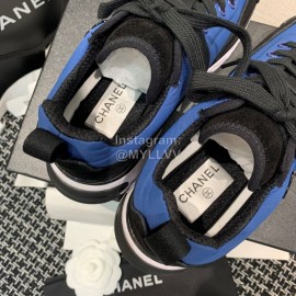 Chanel Down Cotton Lace Up Sneakers For Men And Women Blue