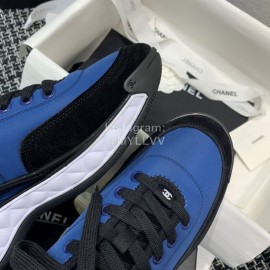 Chanel Down Cotton Lace Up Sneakers For Men And Women Blue