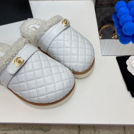 Chanel Winter Wool Slippers For Women White
