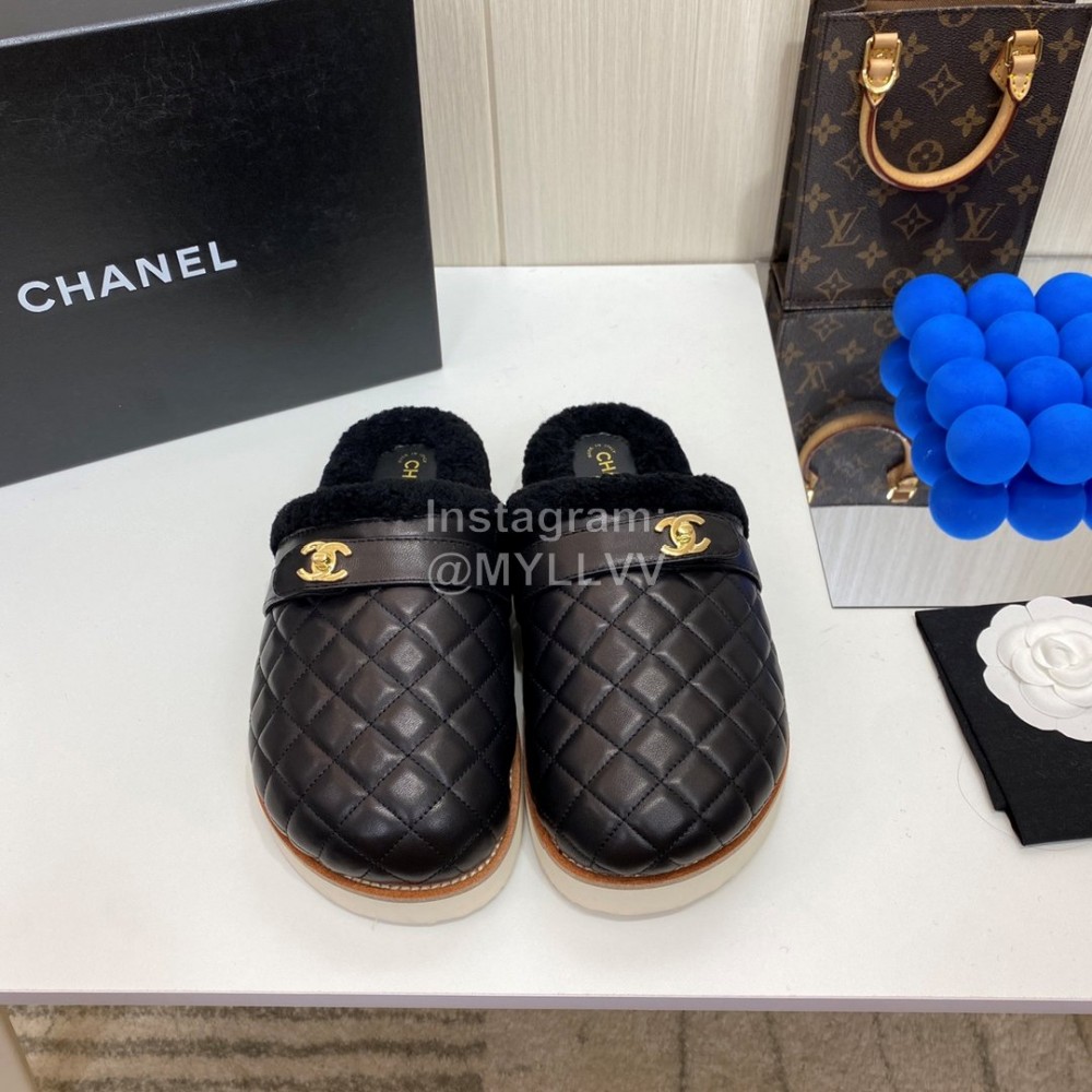 Chanel Winter Wool Slippers For Women Black