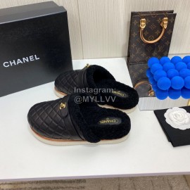 Chanel Winter Wool Slippers For Women Black