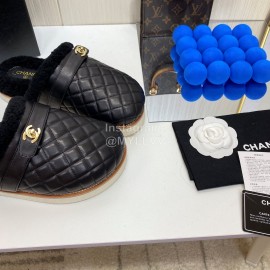 Chanel Winter Wool Slippers For Women Black