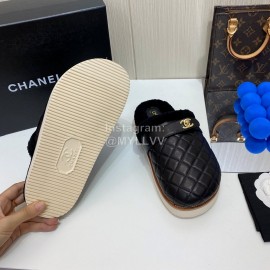 Chanel Winter Wool Slippers For Women Black