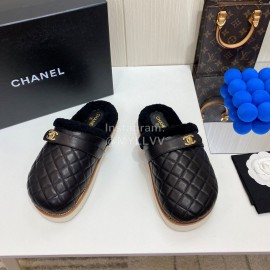 Chanel Winter Wool Slippers For Women Black
