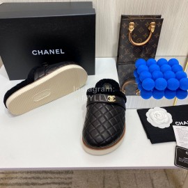 Chanel Winter Wool Slippers For Women Black